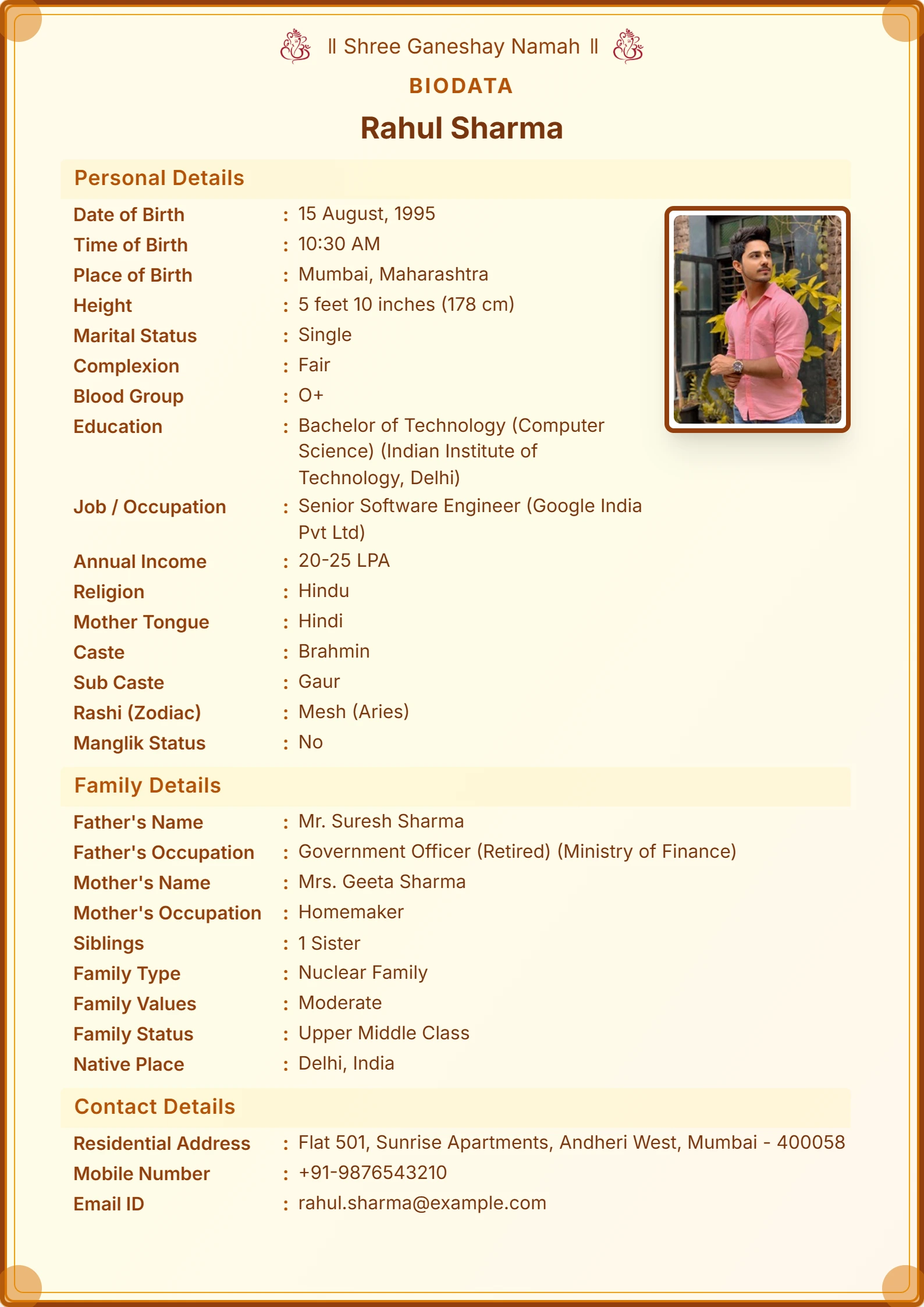Wedding biodata format for boy sample 4
